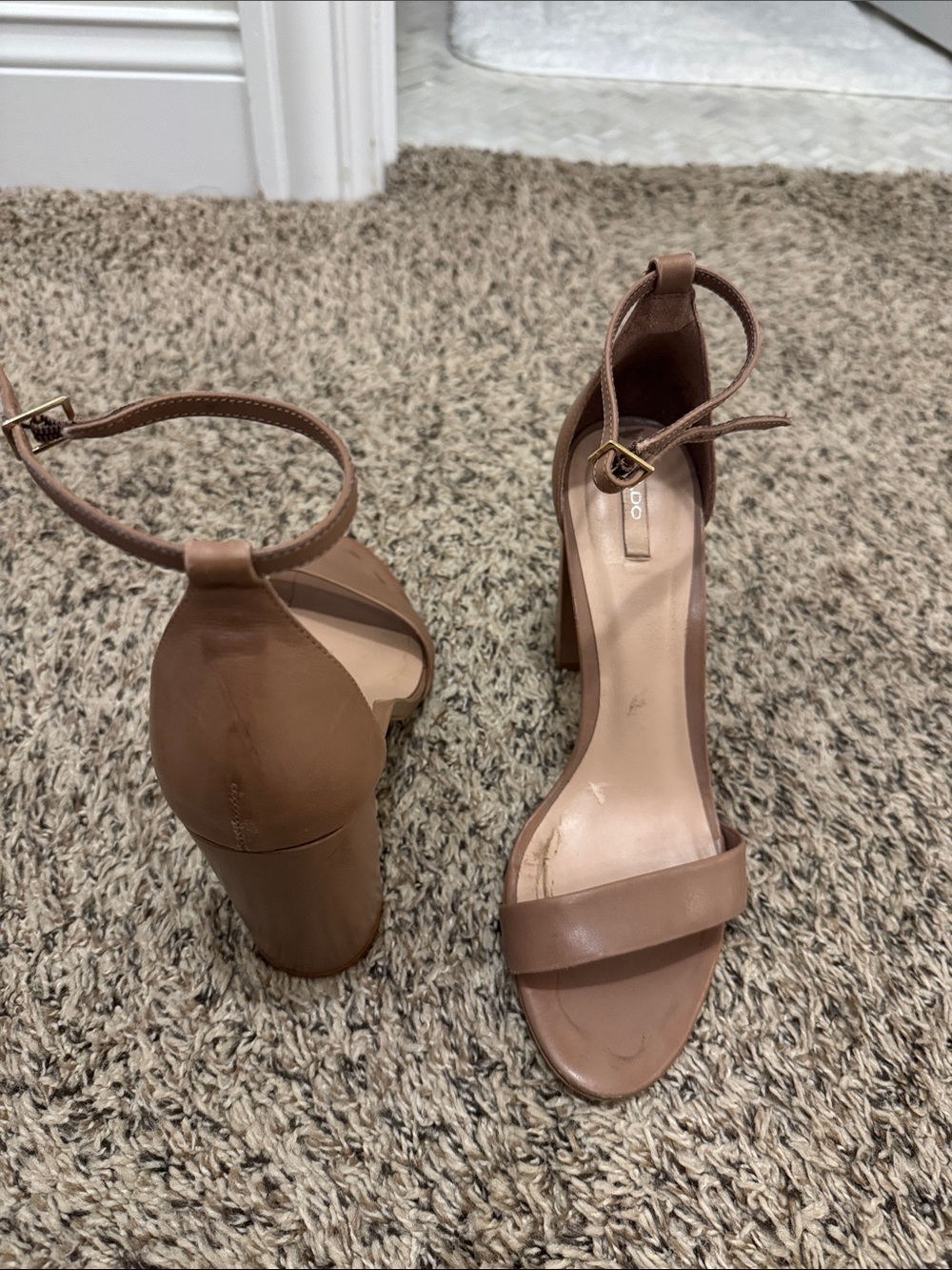 Aldo Nude-Tan Ankle-Strap Block Heels